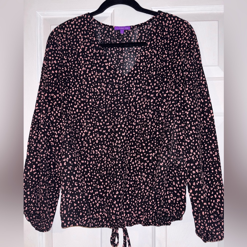 West Kei Black Blouse with Pink Floral Design